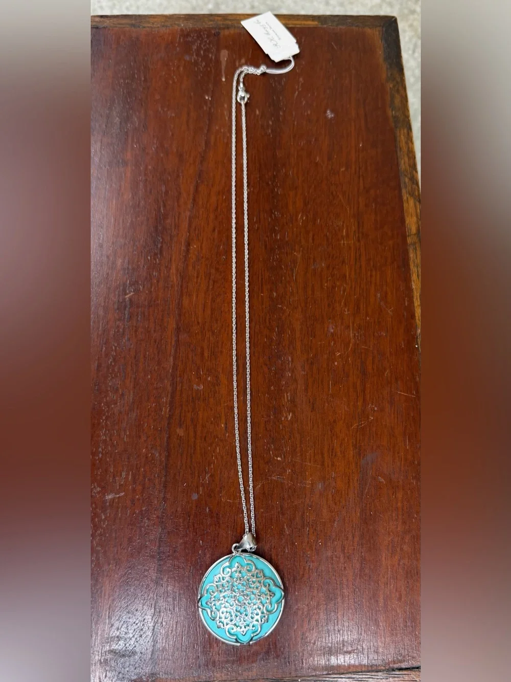 Macy's Silver Filigree Pendant Necklace with Turquoise Enamel